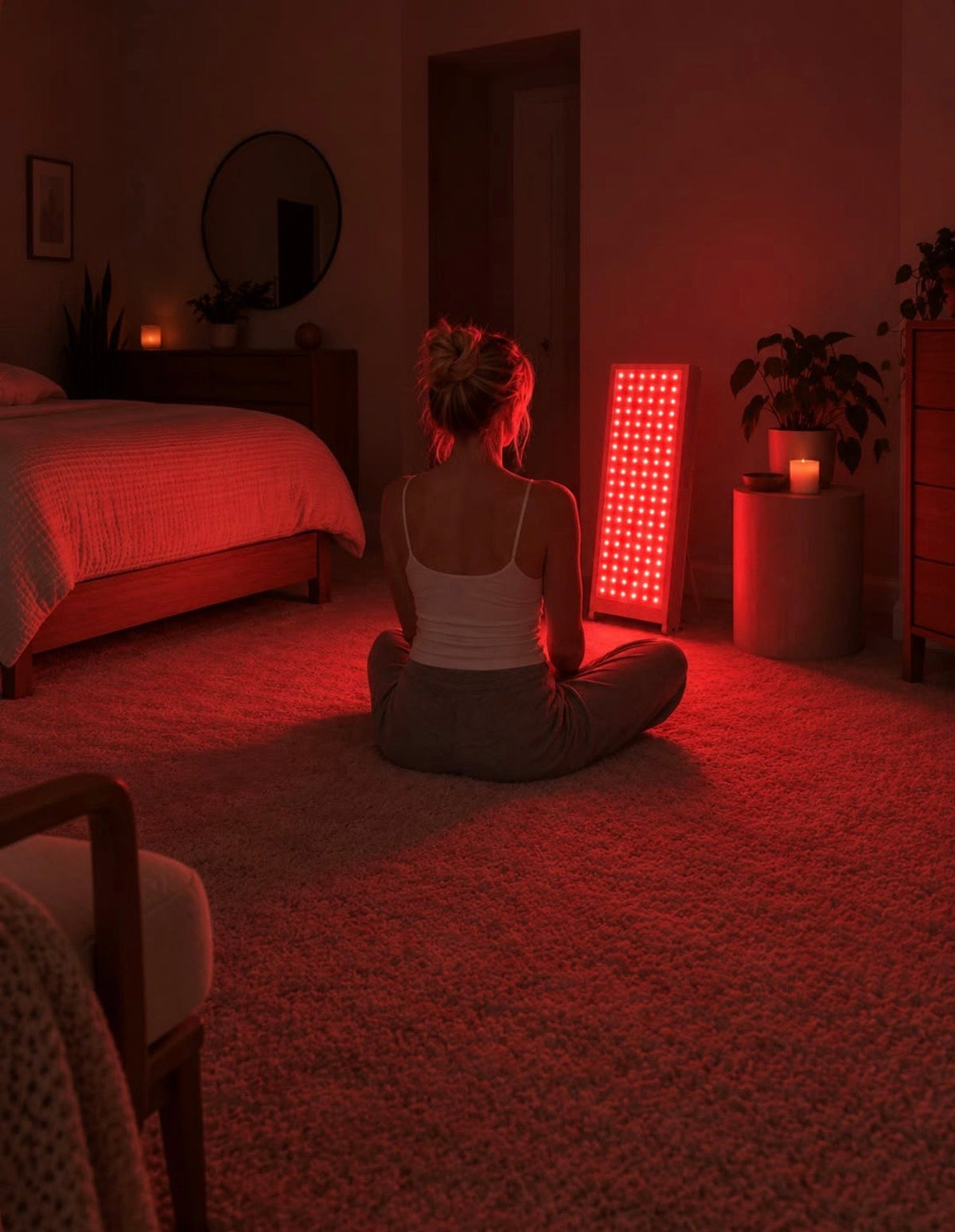 Roodlichttherapie paneel als illustratie bij irradiantie, dosis en fluence