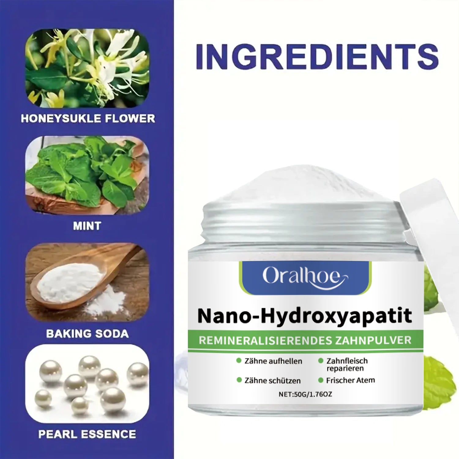 Whitening Tandpoeder met 10% Hydroxyapatiet – Remineralisatie & Frisse Adem