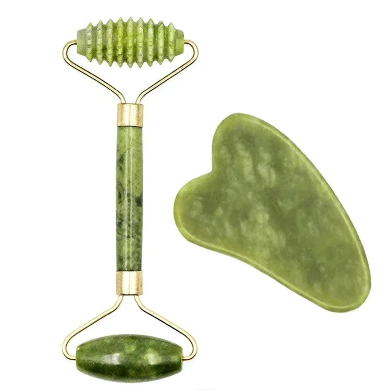 Natuurlijke Jade Roller & Gua Sha Set — Gezichtsmassage voor Lifting, Ontspanning & Stralende Huid