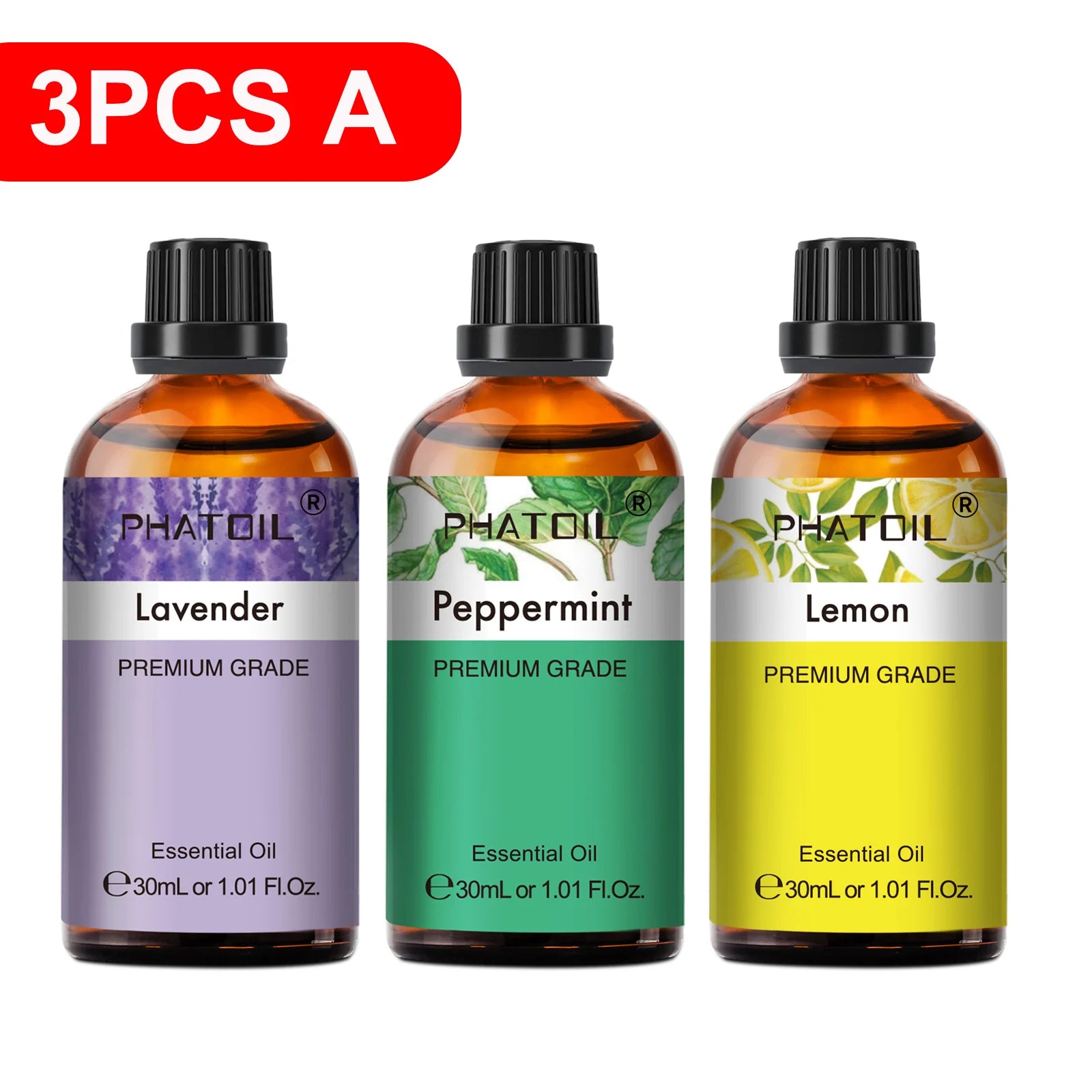 PHATOIL Essentiële Oliën Set 30ml – Lavendel, Citroen, Eucalyptus, Sandelhout & Bergamot voor Diffuser & DIY