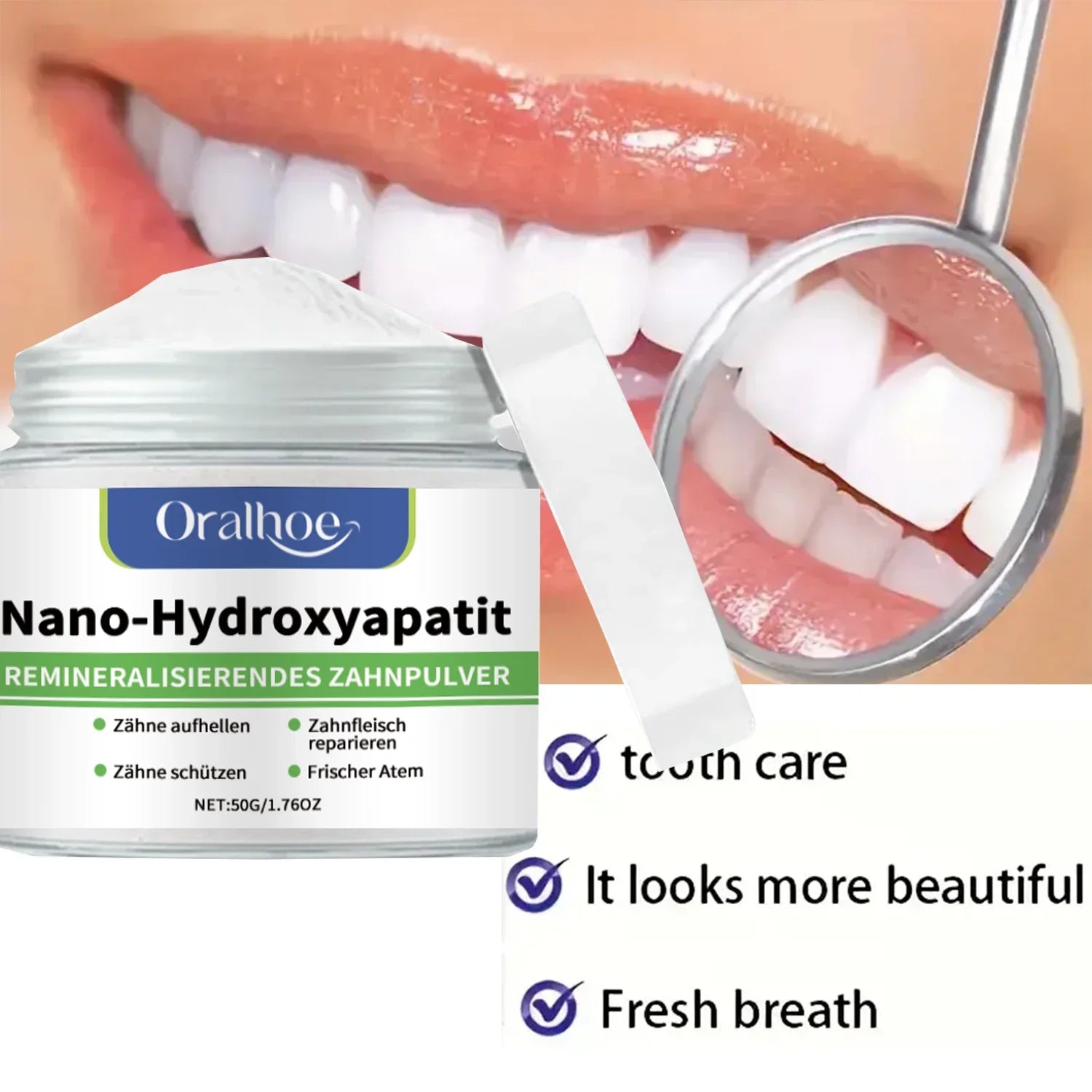 Whitening Tandpoeder met 10% Hydroxyapatiet – Remineralisatie & Frisse Adem