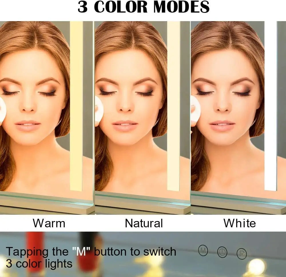 Vanity Makeup Mirror with Lights Detachable 15x Magnification 3 Color Lighting Modes Touch Screen Control 360°Rotation Kenza Beauty Lab