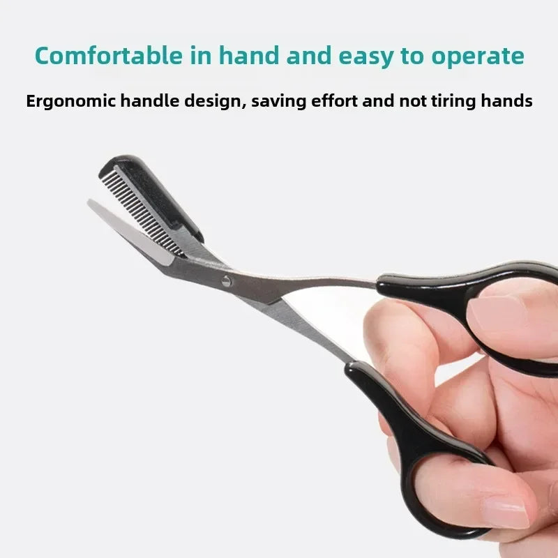 1Pc Safe Eyebrow Trimmer Black Eyebrow Scissors with Comb Hair Removal Shaver Eyebrows Shaping Makeup Tool  Stainless Steel 2025 Kenza Beauty Lab