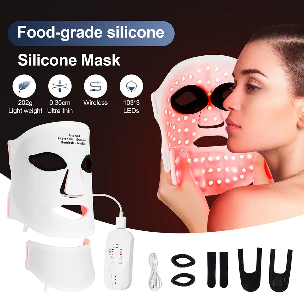 Siliconen LED Masker Gezicht & Nek – 7 Kleuren Lichttherapie voor Huidherstel