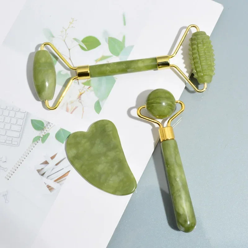 Natuurlijke Jade Roller & Gua Sha Set — Gezichtsmassage voor Lifting, Ontspanning & Stralende Huid