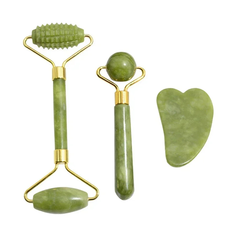 Natuurlijke Jade Roller & Gua Sha Set — Gezichtsmassage voor Lifting, Ontspanning & Stralende Huid