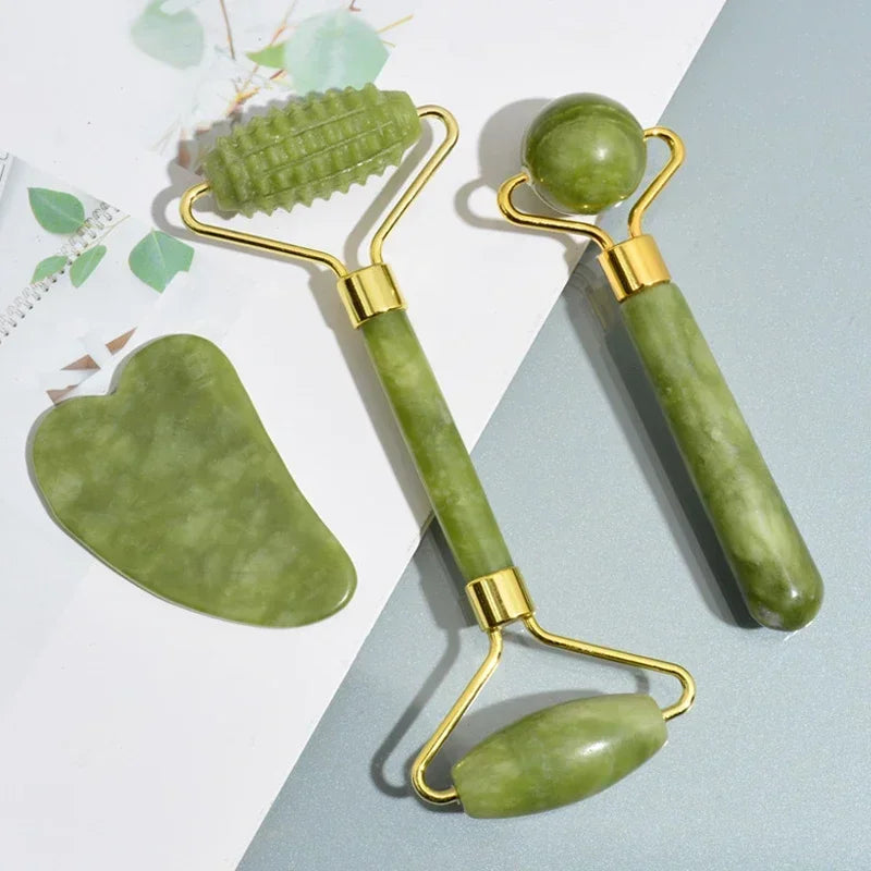 Natuurlijke Jade Roller & Gua Sha Set — Gezichtsmassage voor Lifting, Ontspanning & Stralende Huid