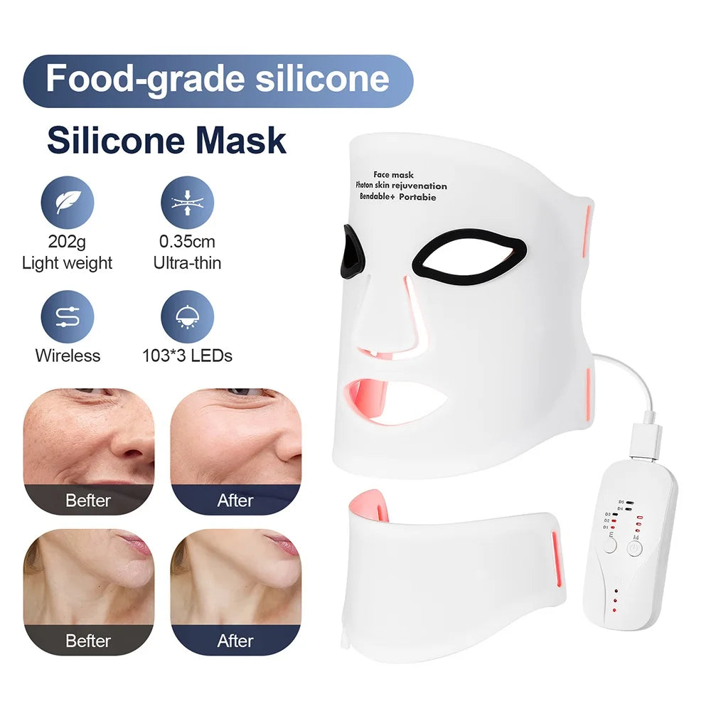 Siliconen LED Masker Gezicht & Nek – 7 Kleuren Lichttherapie voor Huidherstel