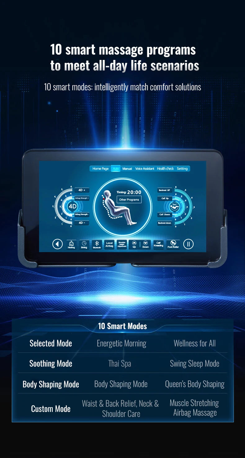 4D Massagestoel Zero Gravity — Spraakbediening, Verwarming, Bluetooth & Airbags