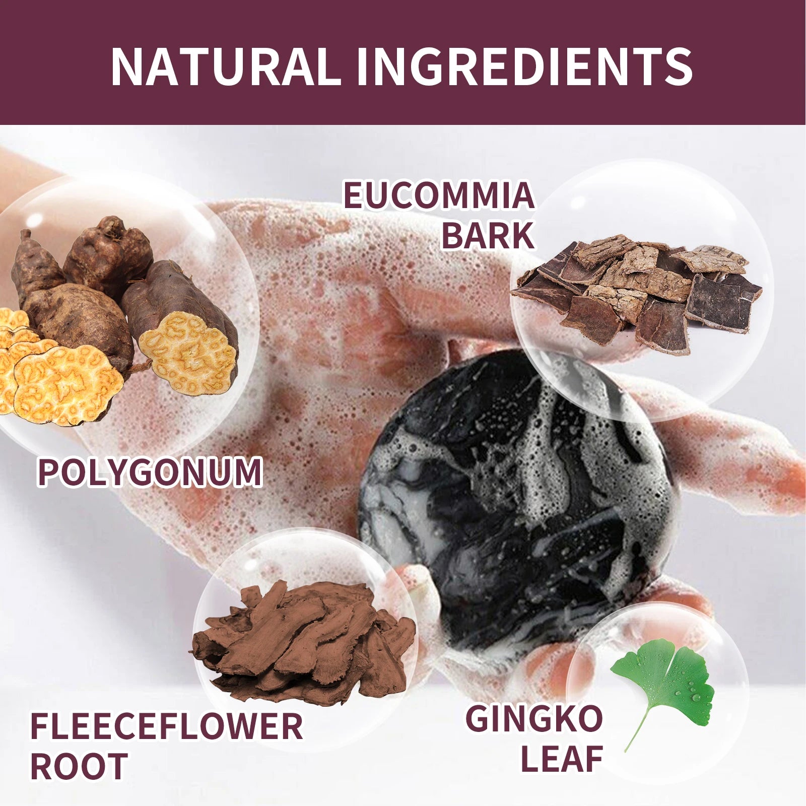 Polygonum Multiflorum Shampoo Soap Remove Dandruff Reduct Hair Loss Restore Natural Black Hair Strengthen Hair Roots Hair Care Kenza Beauty Lab