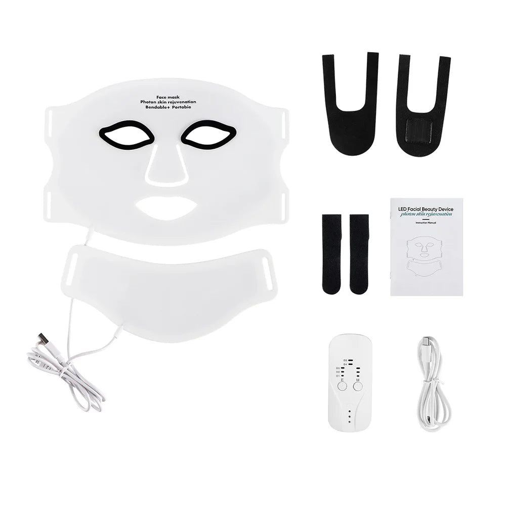 Siliconen LED Masker Gezicht & Nek – 7 Kleuren Lichttherapie voor Huidherstel