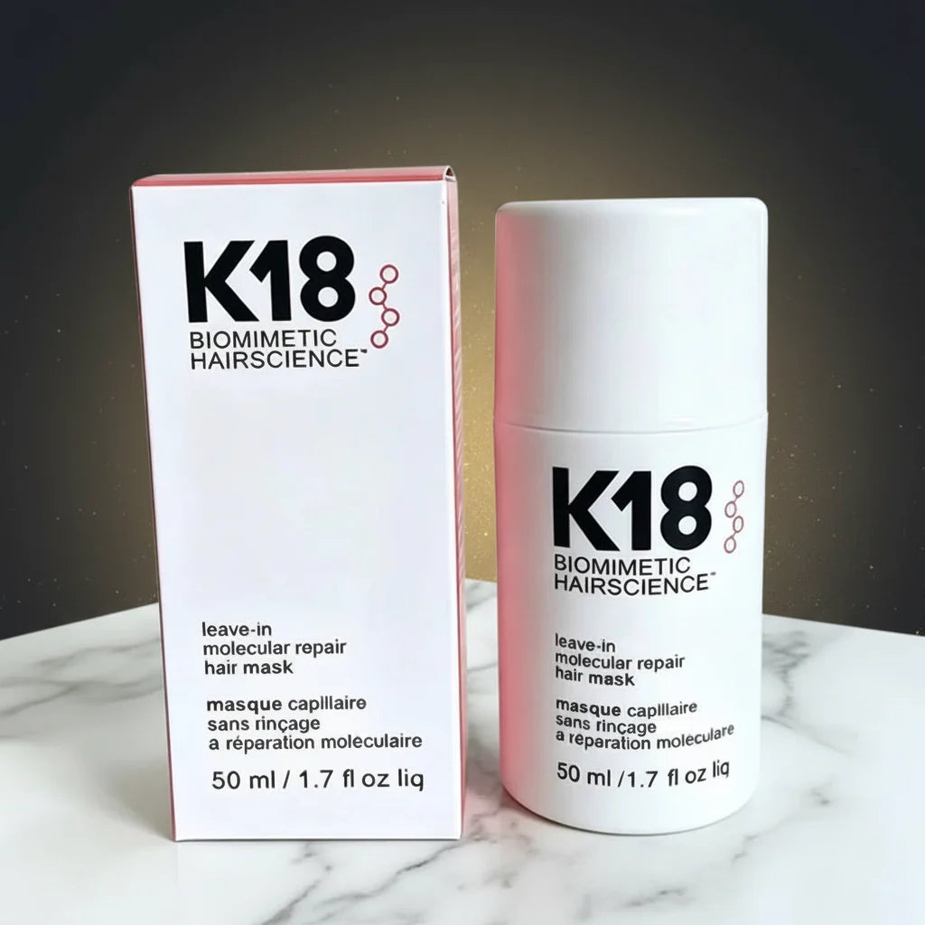 K18 Leave-In Haarmasker — model met haarmasker
