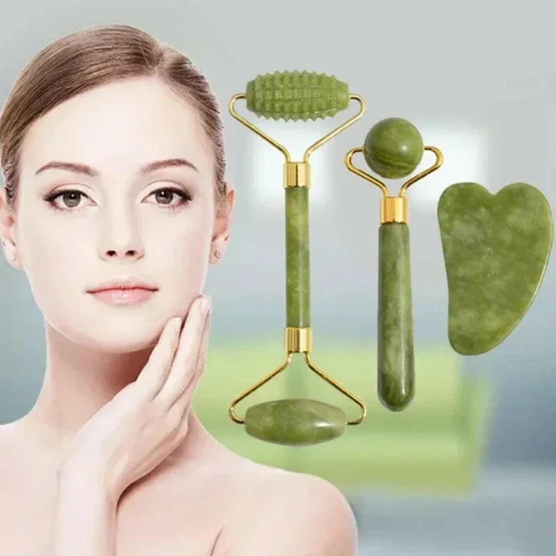 Natuurlijke Jade Roller & Gua Sha Set — Gezichtsmassage voor Lifting, Ontspanning & Stralende Huid