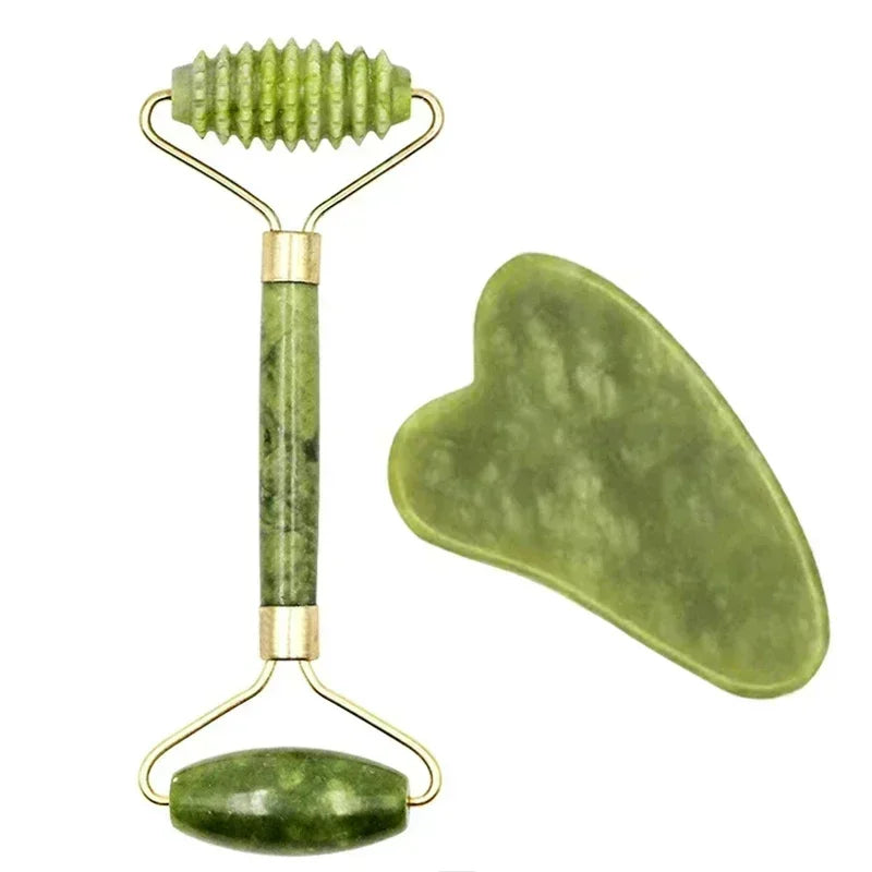Natuurlijke Jade Roller & Gua Sha Set — Gezichtsmassage voor Lifting, Ontspanning & Stralende Huid