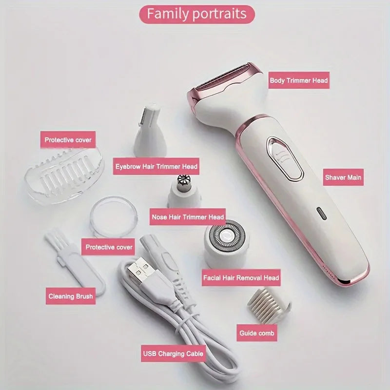 4-in-1 Elektrische Dames Epilator – Pijnloos Ontharen, Scheren & Trimmen