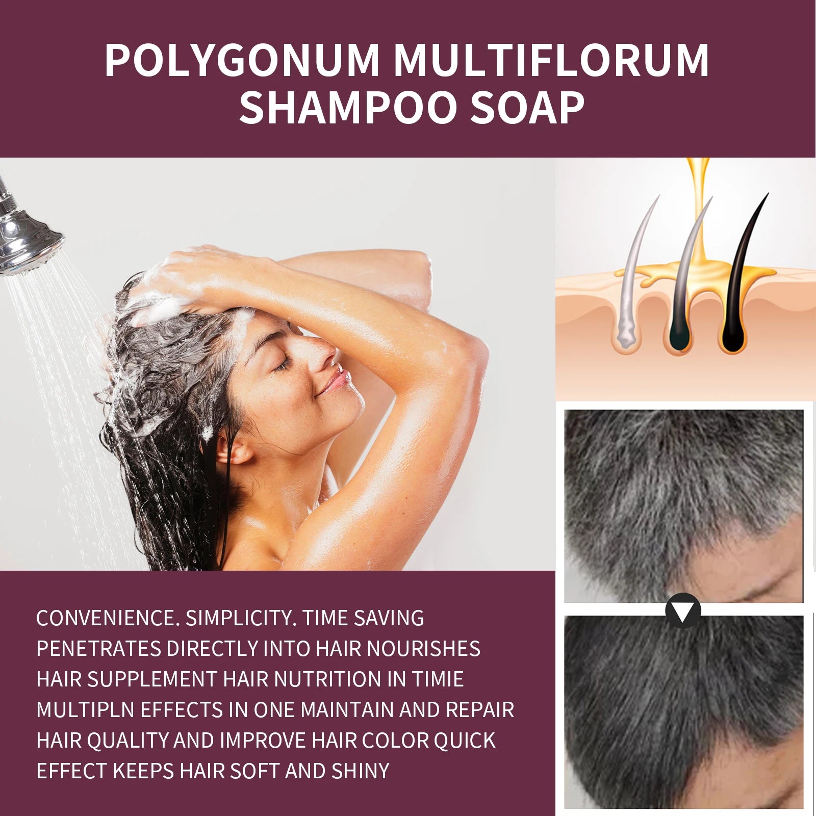 Polygonum Multiflorum Shampoo Soap Remove Dandruff Reduct Hair Loss Restore Natural Black Hair Strengthen Hair Roots Hair Care Kenza Beauty Lab