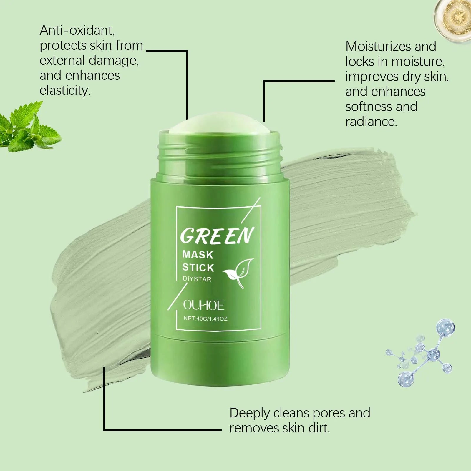 Green Tea Clay Mask Stick — Poriënreiniging, Anti-Acne & Stralende Huid