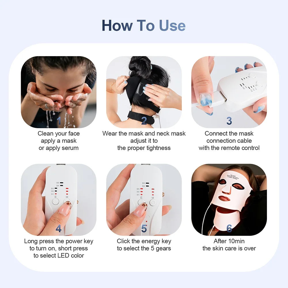 Siliconen LED Masker Gezicht & Nek – 7 Kleuren Lichttherapie voor Huidherstel