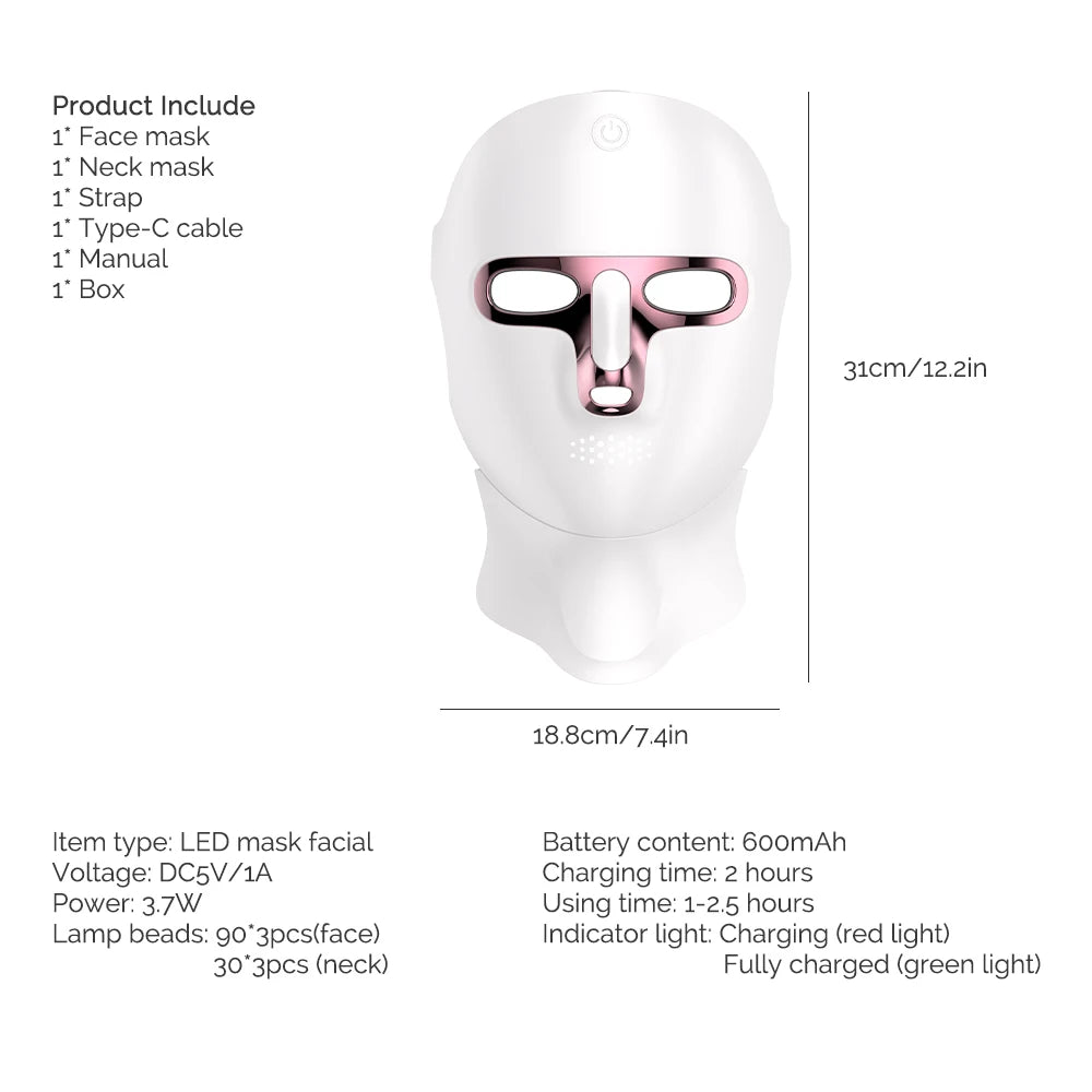 LED Gezichts- en Nekmasker — Photon Lichttherapie, Versteviging & Huidverjonging