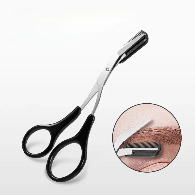 1Pc Safe Eyebrow Trimmer Black Eyebrow Scissors with Comb Hair Removal Shaver Eyebrows Shaping Makeup Tool  Stainless Steel 2025 Kenza Beauty Lab