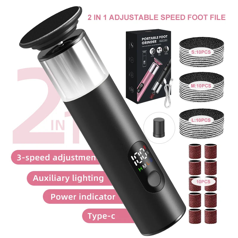 Electric Foot Grinder For Feet, 2-In-1 Foot File & Nail Polisher, Electric Callus Remover Pedicure File Unisex With Gift Box Kenza Beauty Lab