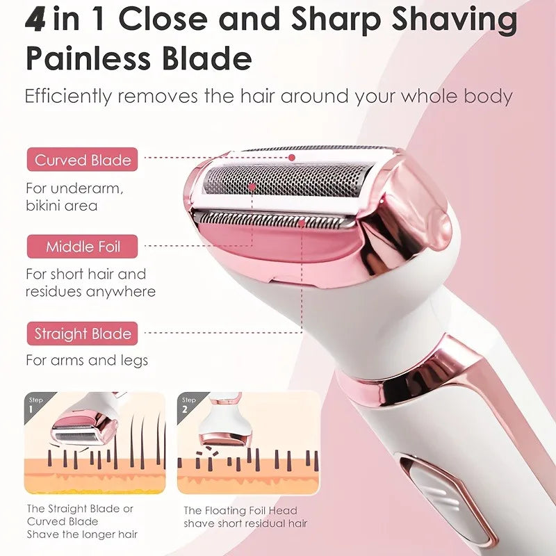 4-in-1 Elektrische Dames Epilator – Pijnloos Ontharen, Scheren & Trimmen