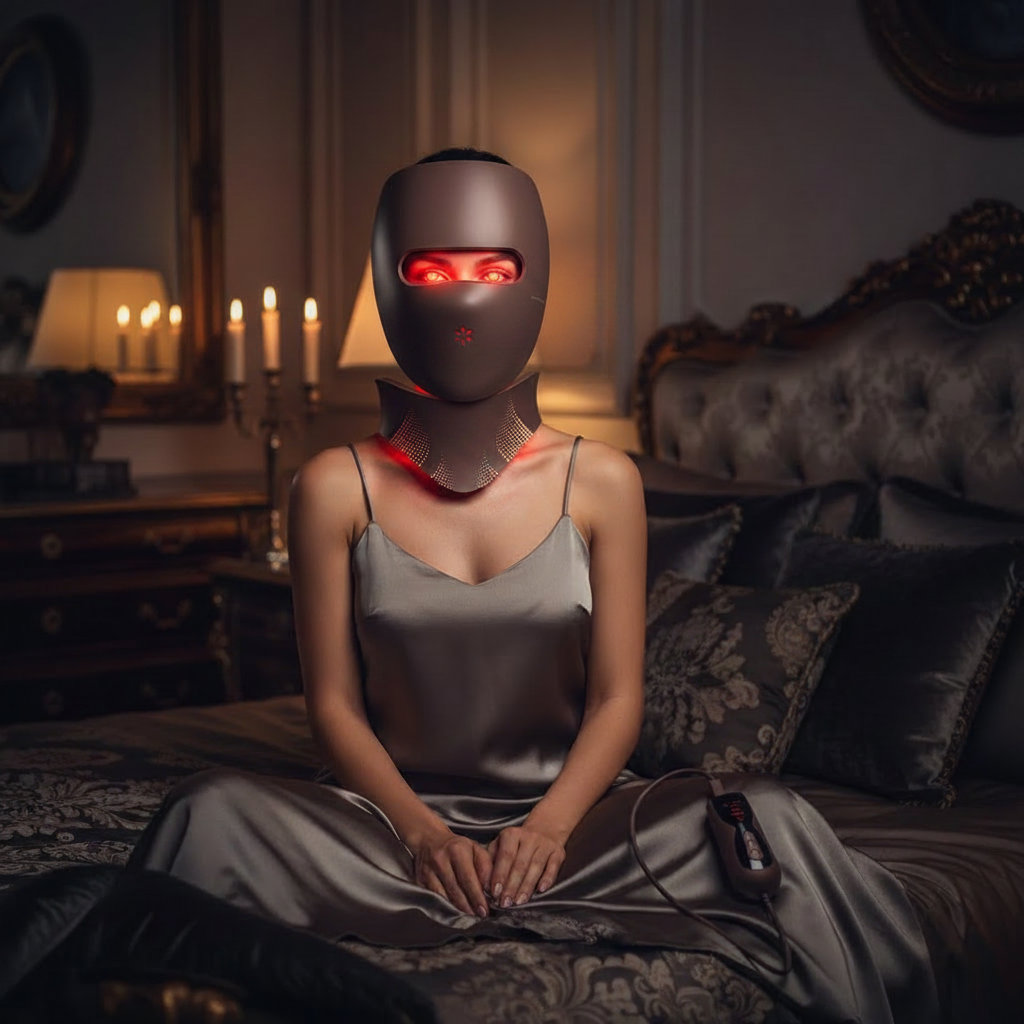 4-in-1 LED Lichttherapie Masker — model draagt masker