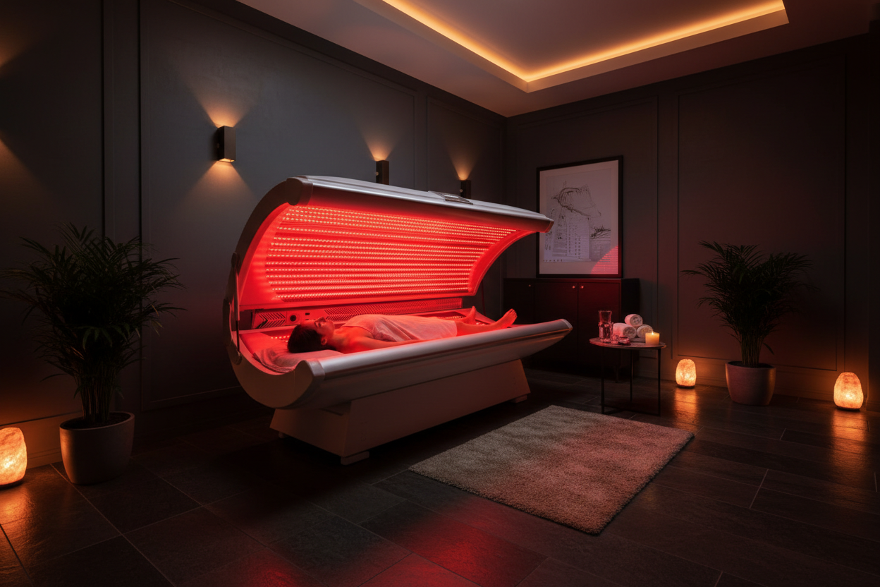 Roodlicht Therapiebed — lifestyle sessie collageen huidverjonging