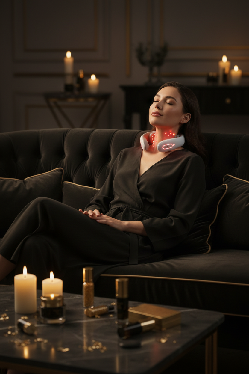 Nekmassager met Roodlicht & Warmte — lifestyle om de nek gedragen