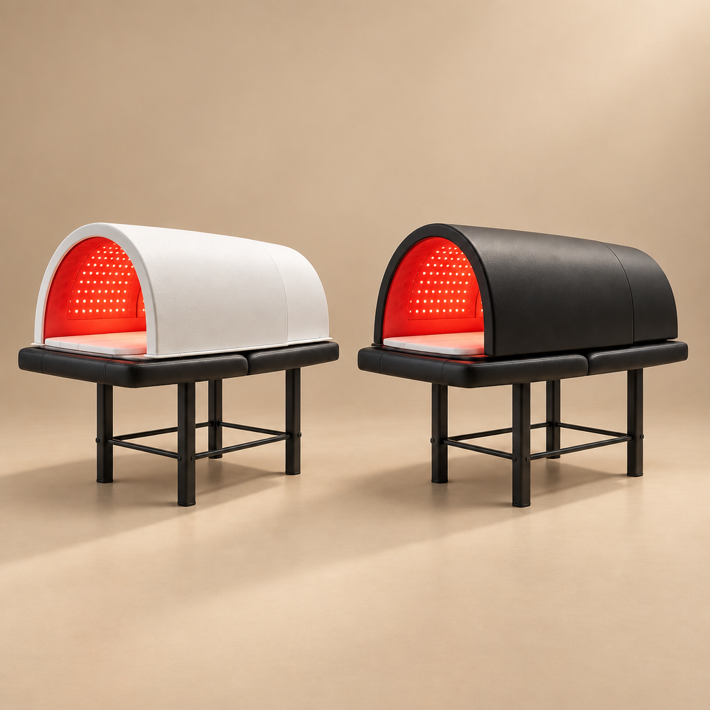 Verfijnde productfoto met witte en zwarte Sauna Dome