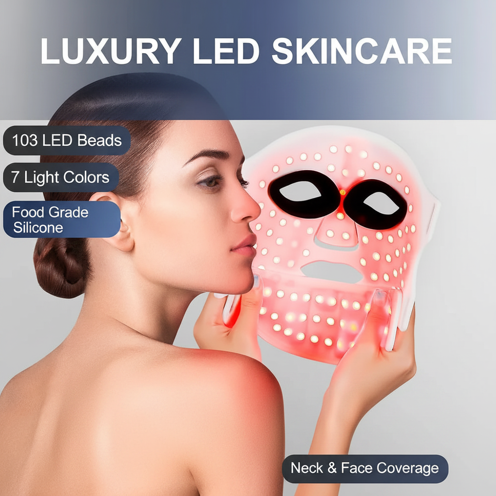 Siliconen LED Hoofd- & Nekmasker — functies infographic wit